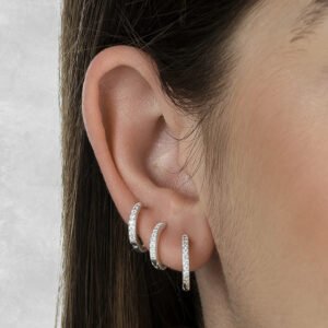 Trio de Argolas Cravejadas de Zircônias em Prata 925